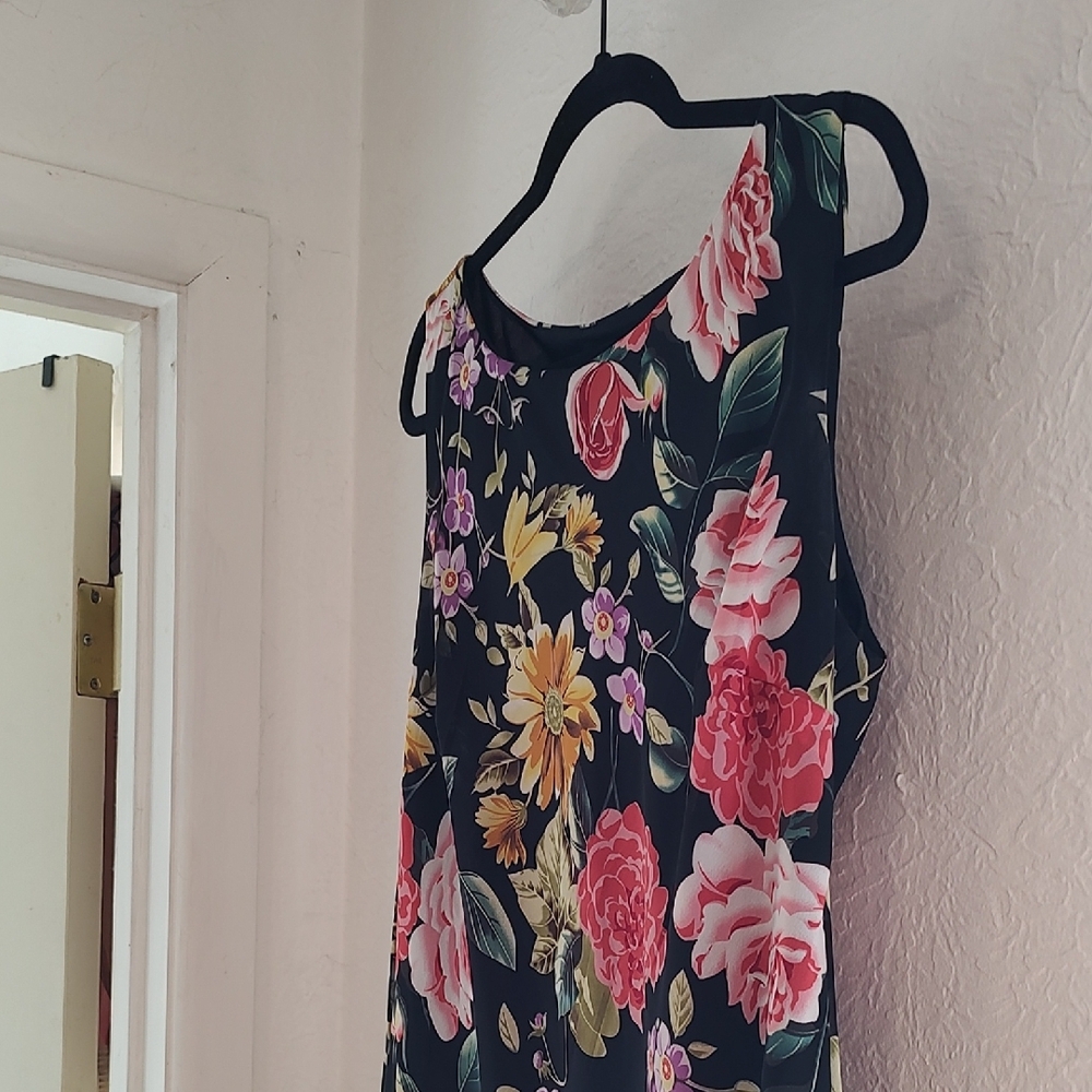 Floral Print Navy Maxi Dress with Ruffle Hem - Picture 2 of 5